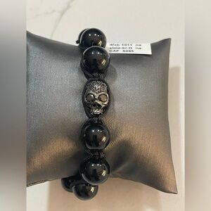 Black Onyx Skull Beaded Shamballa Bracelet 8”